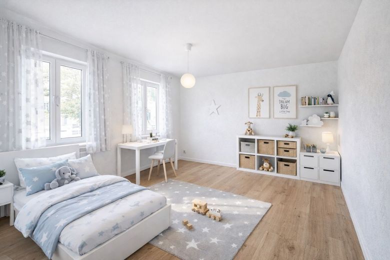 Einmaliger Vierseithof im LK Bamberg! Riesiges Grundstück, 2 x Haus, Halle, 6000 qm Bauland! Garten! – Nach Renovierung - Digitales Homestaging des Kinderzimmers