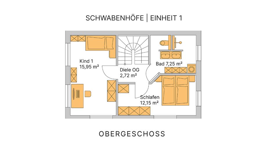 Eenheid 1 – hoekwoning in landelijke stijl met tuin & dubbele garage | KfW-40-QNG, bouw gestart – OG / Einheit 1