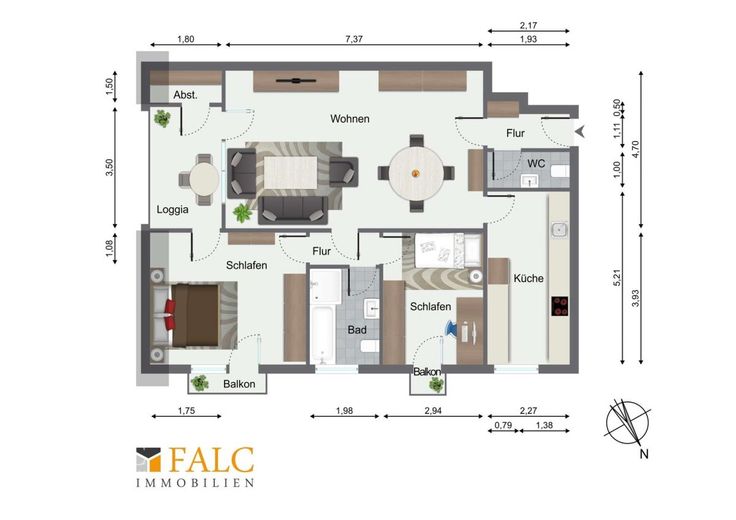 Kapitalanlage oder Zuhause: Helle 3-ZKB mit großer Loggia und Tiefgaragenstellplatz – Grundriss