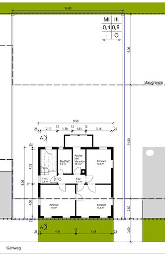 منزل لعائلتين مع حديقة في قلب المدينة – Lageplan, Grundriss EG
