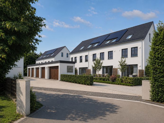 Erstbezug: A+ Neubau-Reihenhaus mit 6 Zimmern, Premiumküche, PV-Speicher & Garten – Wohnanlage / Umgebung