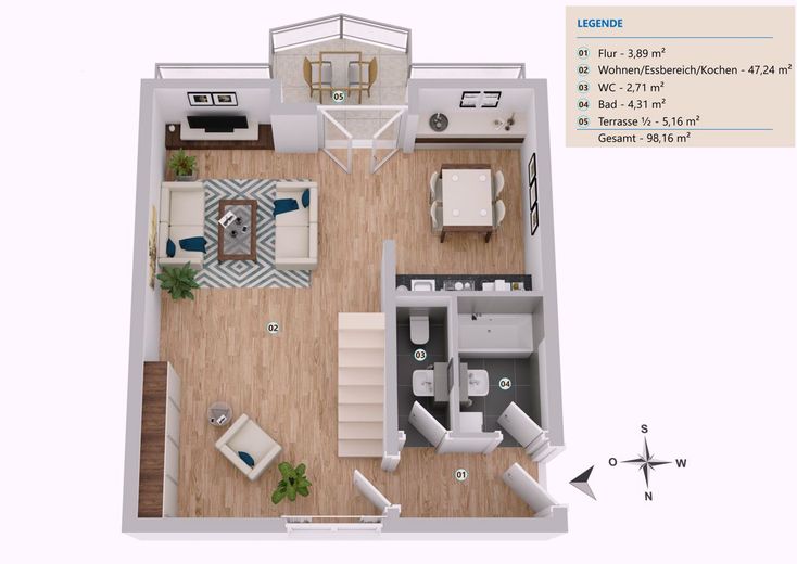 MAISONETTE IM DACHGESCHOSS + 2,5 RAUM VERMIETET + 2 TIEFGARAGENPLÄTZE – Grundriss