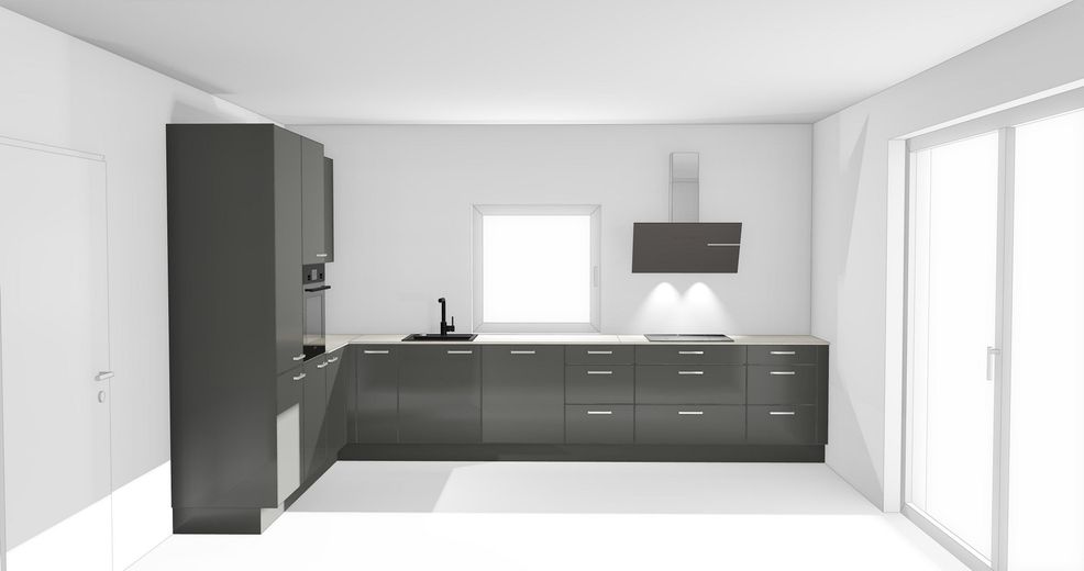 Primera ocupación: 2× vivienda de 2 habitaciones con ascensor - a elegir con jardín de 100 m² o balcón orientado al sur – Küchenansicht Wohnraum