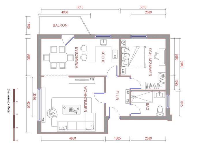 Grundriss 2D mit Maßen