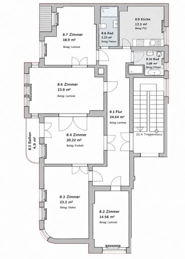 Lichtdurchflutete 5-Zimmer-Wohnung im Paulusviertel – Grundriss