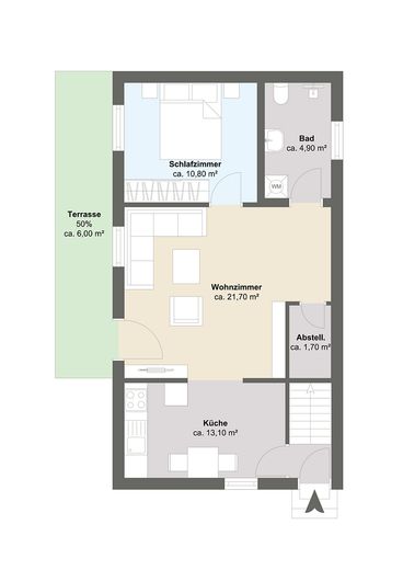 Kernsaniertes ZFH – 2 vermietbare Whg., Energieklasse A, 1.450 € Sollmiete – EG Grundriss