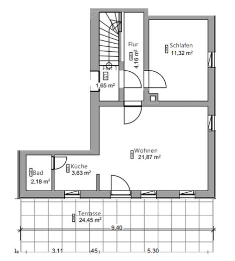 Erstbezug nach Sanierung – moderne 2-Zimmer-Wohnung mit Terrasse & Stellplatz in Heilbronn – Grundriss UG 