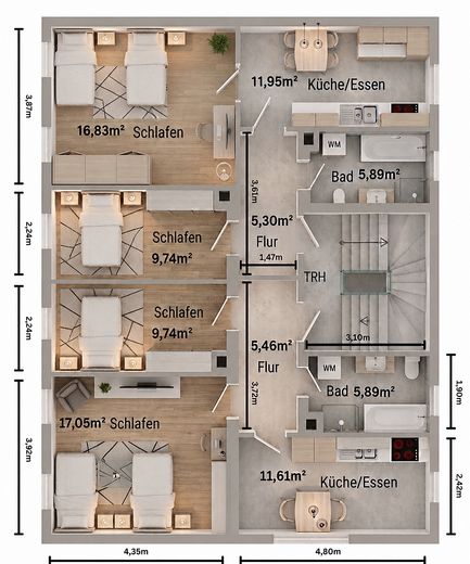 Möblierte 2-Zimmer-Wohnung | Voll ausgestattet| WLAN | 3 Betten | Ab 3 Monaten – Foto 4