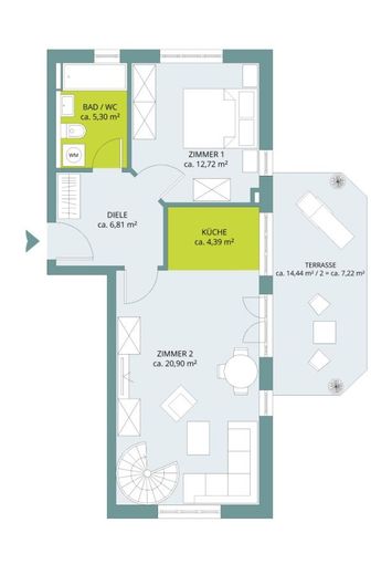 EG-Wohnung mit 134 m² großem Süd-Westgarten und direkt zugänglichem beheiztem Hobbyraum (21 m²) – EG