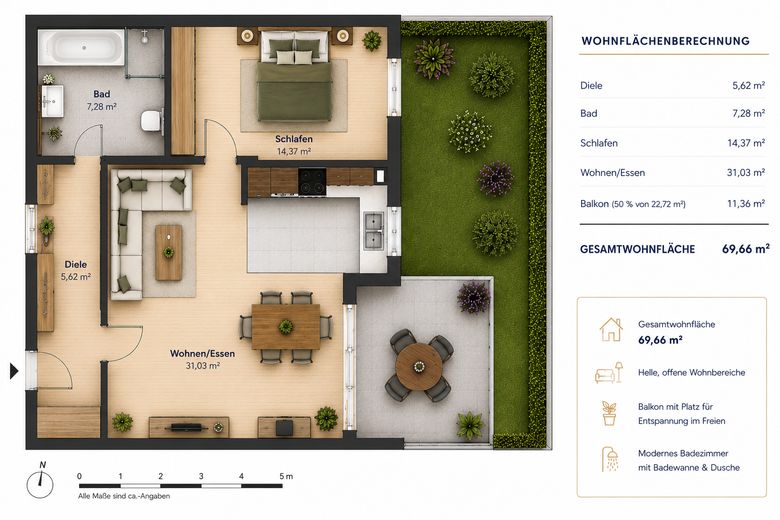 Premium-Gartenwohnung | Voll möbliert | 15 Min. bis Frankfurt – Foto 15