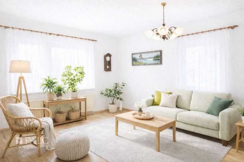 Gepflegter Bungalow auf großzügigem Grundstück - FALC Immobilien – Wohnzimmer (virtualisiert)