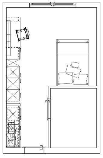 Monolocale arredato in nuova costruzione vicino alla stazione S-Bahn Springpfuhl: disponibile subito – Beispiel Layout 1