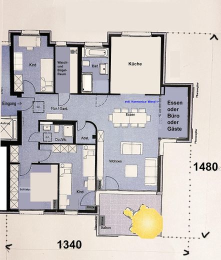 Aileler, evden çalışanlar ve Stuttgart’a gidip gelenler için ideal, 4,5-5 odalı modern yaşam hayali – realer Grundriss