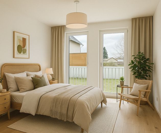 Exklusive Maisonette - Mietwohnung im Erdgeschoss für Familien! – Schlafzimmer (KI-Staging)