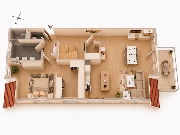 Familienfreundliche 5,5-Zi.-Maisonette in Ergenzingen – Balkon, TG-Stellplatz, ruhige Lage – 3D-Grundriss 1. DG