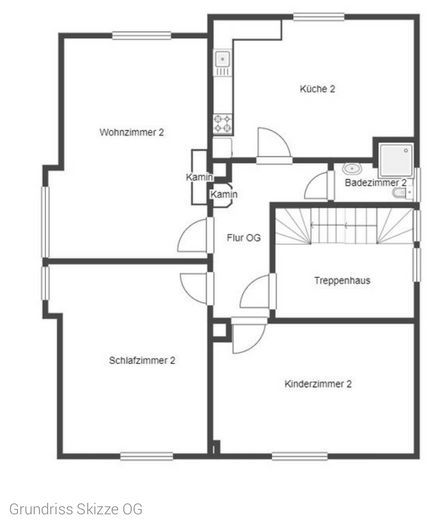 5 1/2 Zimmer Wohnung in ruhig gelegenem Zweifamilienwohnhaus mit sonnigem Garten – Grundriss OG