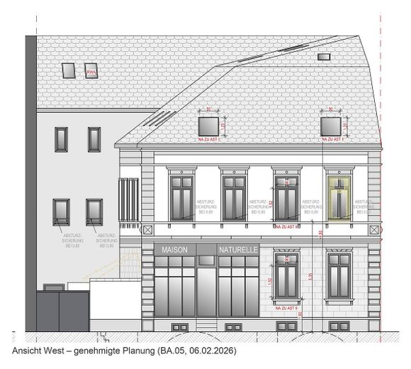 Denkmalgeschütztes Altstadt-Anwesen mit Baugenehmigung für 5 Wohnungen – Entwicklerprojekt in Landau – Ansicht West – Planung