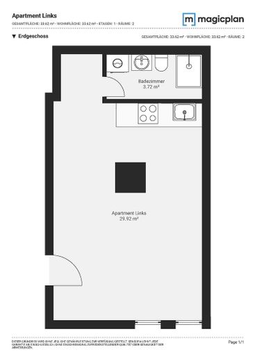 Nuovo appartamento di 1 stanza | Bagno di alta qualità e cucina inclusa | Dal 01.01.27 | In posizione centrale a Bad Cannstatt – Grundriss
