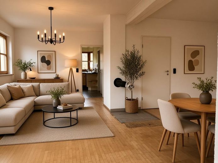 Maison jumelée adaptée aux familles avec jardin, sauna, studio et sous-sol à Stegaurach – Wohnzimmer *KI generiert*