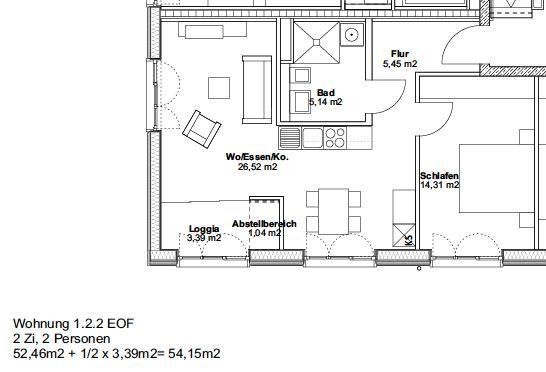 2 Zimmer Wohnung Nr. 122 im Hubland mit EOF Förderung Stufe 2/3 – Grundriss