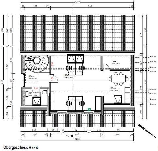 Gewerbefläche, z.B. als Werkstatt, Lager, Büro rund 180 qm, Wohnen unter Voraussetzungen möglich – Entwurf Ausbau Büro DG