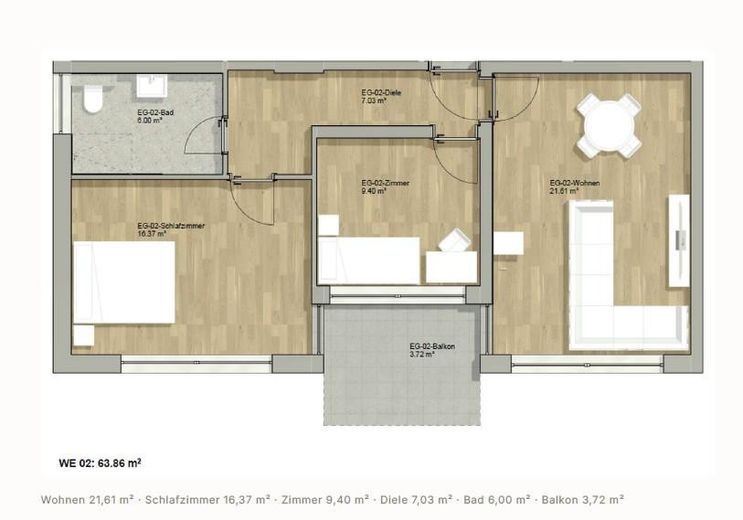 Komplett saniert: 3 Zimmer, Echtholzparkett, großer Balkon, Wärmempumpe – provisionsfrei – Grundriss Wohnung