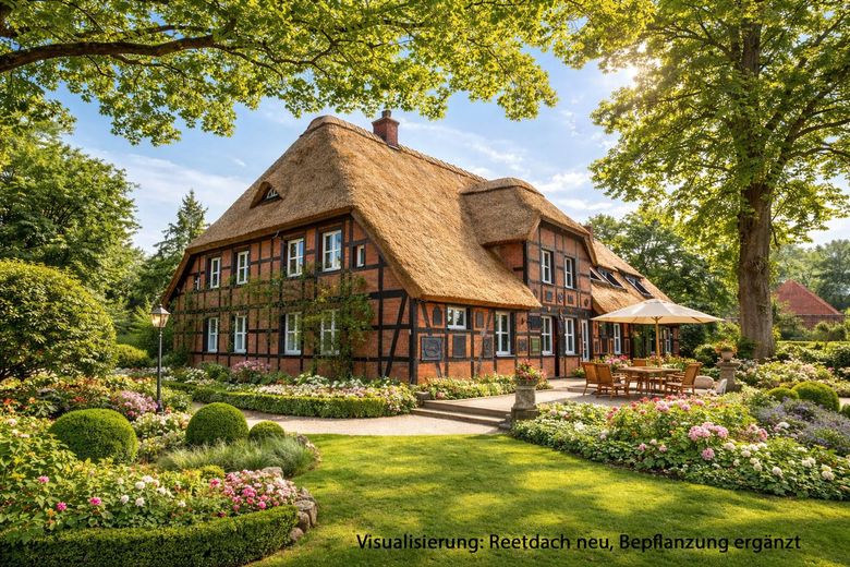 Pferdehof / Resthof, exkl. Anwesen nur 1 Auto-Stunde von Hamburg - optional bis 30 ha Eigenland – Visualisierung: Reetdach neu