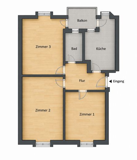 Bel appartement lumineux de 3 pièces en centre-ville (adapté à une colocation) – Grundriss