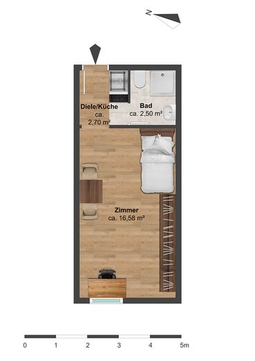 Kompakte 1-Zimmer Wohnung in 66123 Saarbrücken, Am Homburg – Grundriss der Wohnung