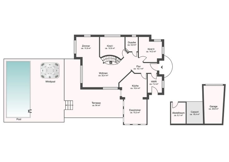 Lilienthal / Worpswede - Architektenhaus im mediterranen Stil auf großzügigem Grundstück – Grundriss Erdgeschoss