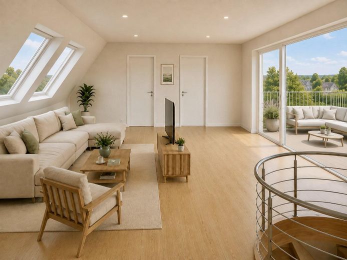 Appartement mansardé élégamment modernisé – possibilité d’aménagement en duplex avec terrasse sur le toit – Visualisierung des Ausbaus