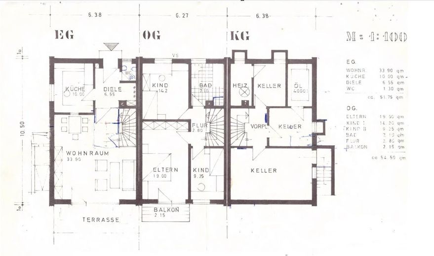 Platz für die ganze Familie: 5-Zimmer-Reiheneckhaus in zentraler Lage von Schwabach – Raumaufteilung OG-EG-KG