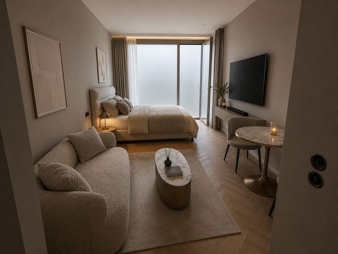 Modern 1 odalı daire – 01.09.2026 tarihinden itibaren ilk kullanım | Her şey dahil | Eşyalı veya eşyasız – Foto 1