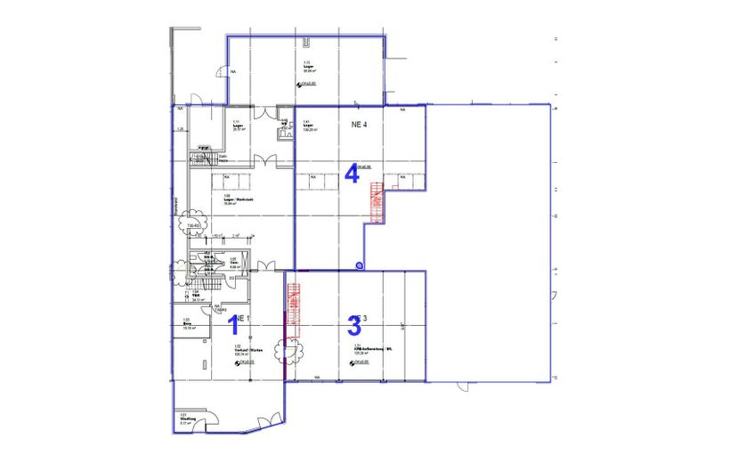 ~250 m² Verkaufs-/Showroomfläche plus Service- & Hallenflächen – flexibel bis 800 m² – Grundriss Erdgeschoss