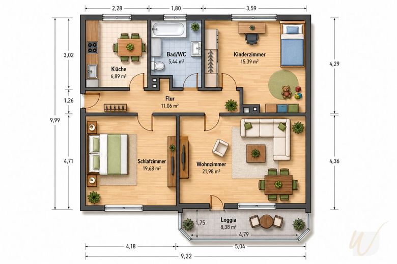Wohntraum mit Balkon - helle 3-Zimmer-Wohnung zum Wohlfühlen – Grundriss
