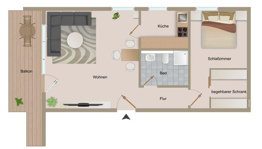 Pfiffige 2 ZW, Garage, Balkon, KA oder Eigenutz, sofort frei !!! – Grundriss
