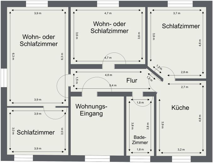 Grundriss Wohnung mit Bemaßung