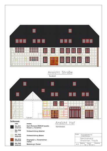 Historic three-sided farmstead with planning permission for residential use & guest accommodation along the Green Belt – Ansicht Umbau: Haupthaus