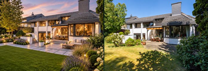 Casa de arquitecto con galería en una parcela de 1.294 m² – Titelseite: Gartenansicht