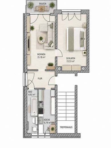 Appartamento bilocale completamente ristrutturato con grande balcone e splendida vista a Thum – Grundriss