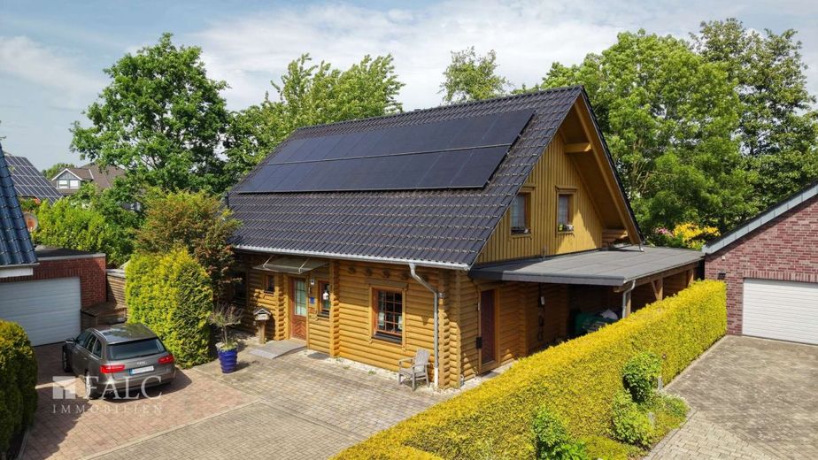 Appelhülsen-Skandinavischer Flair trifft moderne Energietechnik - Blockhaus mit besonderem Charakter – Außenansicht