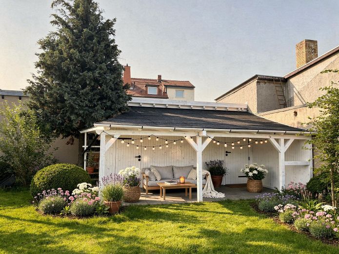 Земельный участок под застройку в престижном месте Брандиса – KI-Visualisierung Gartenlounge