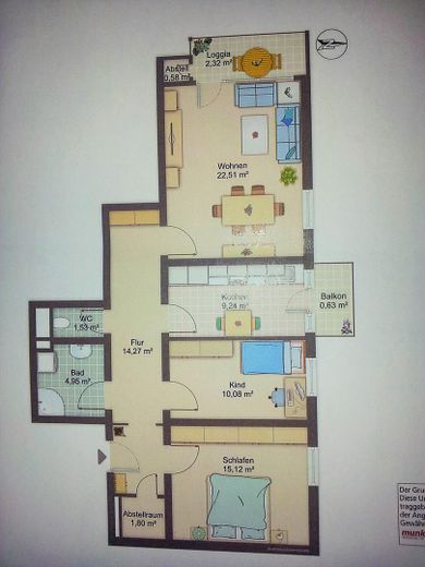 Appartamento di 3 locali con loggia in vendita – Grundriss