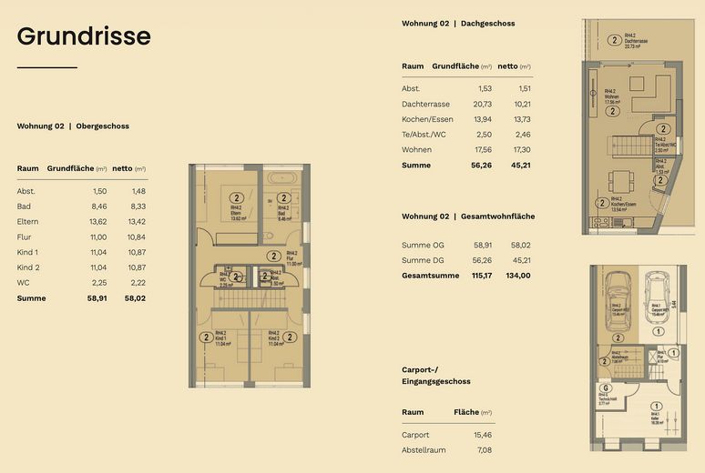 Neubau KfW-55 | 4-Zimmer Maisonette mit Dachterrasse & Carport – RH4_WEG_Grundrisse
