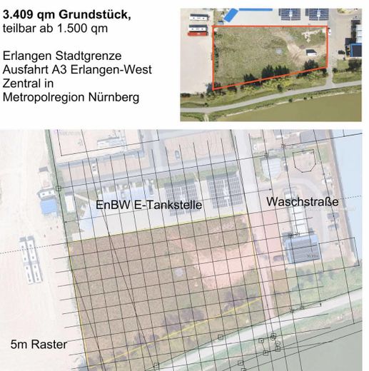 Top-Grundstück 3409 qm, A3 Erlangen-West, teilbar – Grundstück mit 5 m Raster