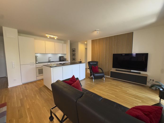 Penthouse im Staffelgeschoss mit großzügigem Wohnbereich, Balkon und hochwertiger Ausstattung – Wohnzimmer