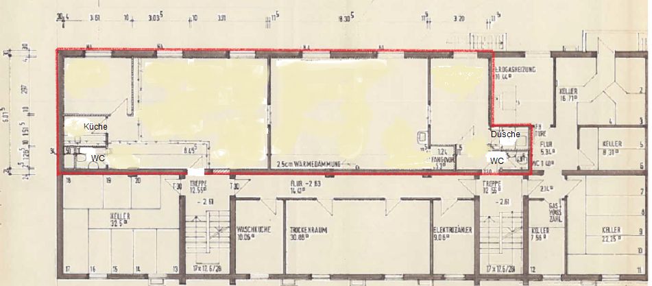 Günstige Miete, großzügige Räume gewerblich nutzbar in Solln, Aidenbachstrasse – Grundriss, 2 Zugänge