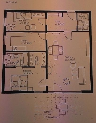 Menterschwaige: 3‑Zi.-Terrassenwohnung (117 m²) mit 200 m² Garten & TG – möbliert oder unmöbliert – Grundriss