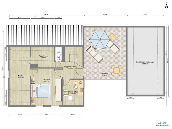Reduzierter Preis u. provisionsfrei : Charaktervolles Einfamilienhaus im Grünen mit Dachterrasse – Grundriss Obergeschoss