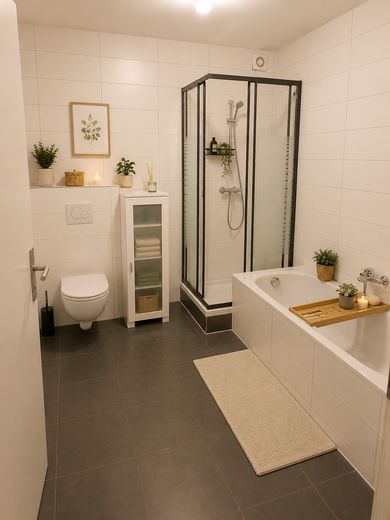 Großzügige 4-Zimmerwohnung  mit großer Terrasse und Wohnküche in Zeitz — vollsaniert – Badezimmer mit separate Dusche